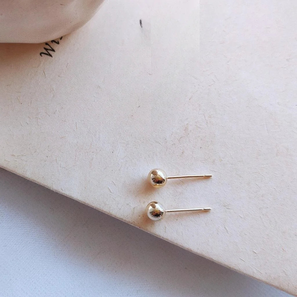 Minimalist Copper Ball Stud Earrings For Women, Korean Round Mini Geometric Jewelry