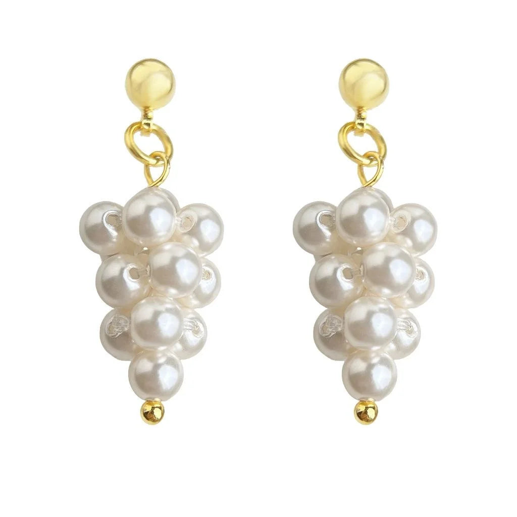 French Elegant Handmade Grape Cluster Pearl Copper Drop Earrings Sweet Geometric Jewelry