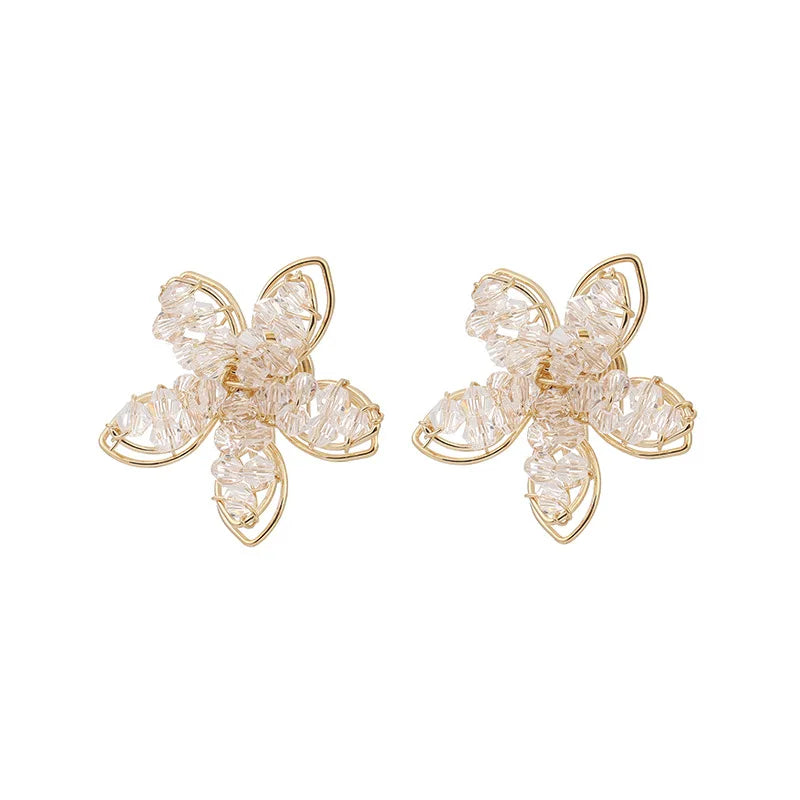 Elegant Daisy Flower Crystal Alloy Wire Stud & Clip On No Piercing French Forest Style Earrings