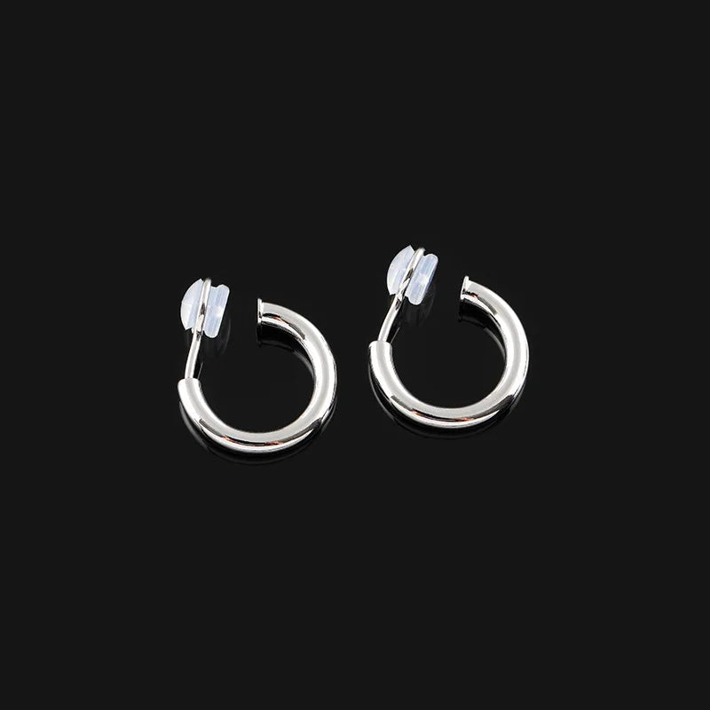 Elegant Gold Alloy Small Hoop With Round Crystal Stud & Clip On No Piercing Commuter Minimalist Earrings