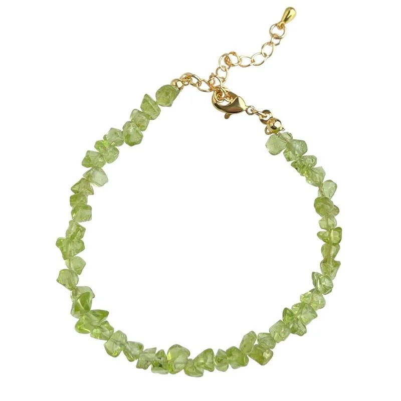 Fresh Forest Style Irregular Peridot Crystal Natural Stone Collarbone Necklace