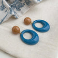 Vintage Hong Kong Style Haze Blue Geometric Resin Drop Earrings With Copper