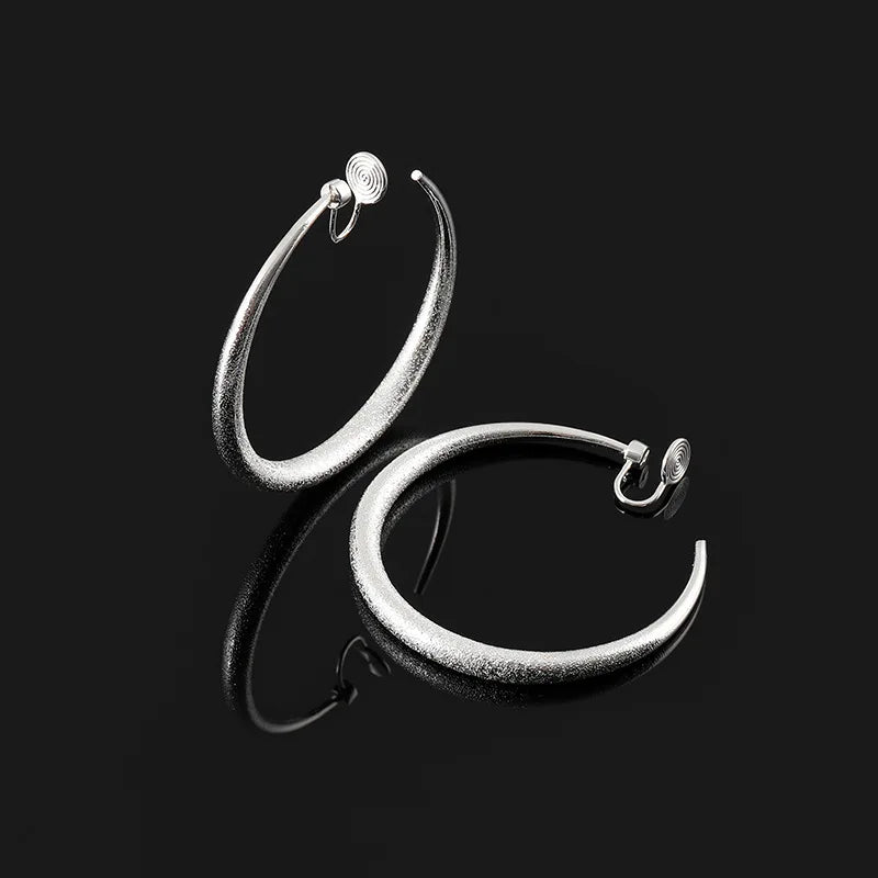 Vintage Frosted Alloy C-Shaped Hoop Stud & Clip On No Piercing Spiral Disc Women's Statement Earrings
