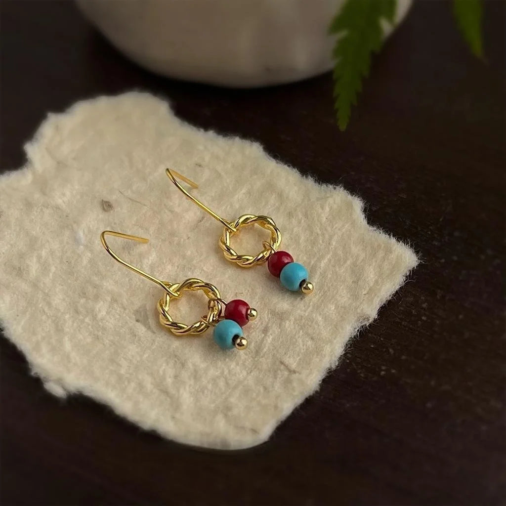 Handmade New Chinese Copper Geometric Round Asymmetric Drop Earrings Minimalist Commuter Jewelry