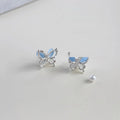 2025 Summer Sweet Cool Blue Glass Cat Eye Zircon Micro Pave 3D Butterfly Stud Earrings