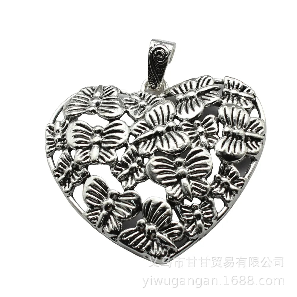 61x66mm 26.4g Antique Silver Zinc Alloy Heart Butterfly Charm Pendant for DIY Necklace Jewelry Making