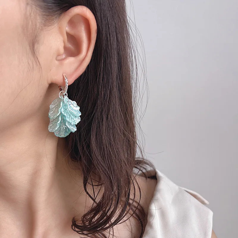 Elegant Aqua Blue Petal Tassel Alloy Stud & Clip On No Piercing Vacation Floral Drop Earrings