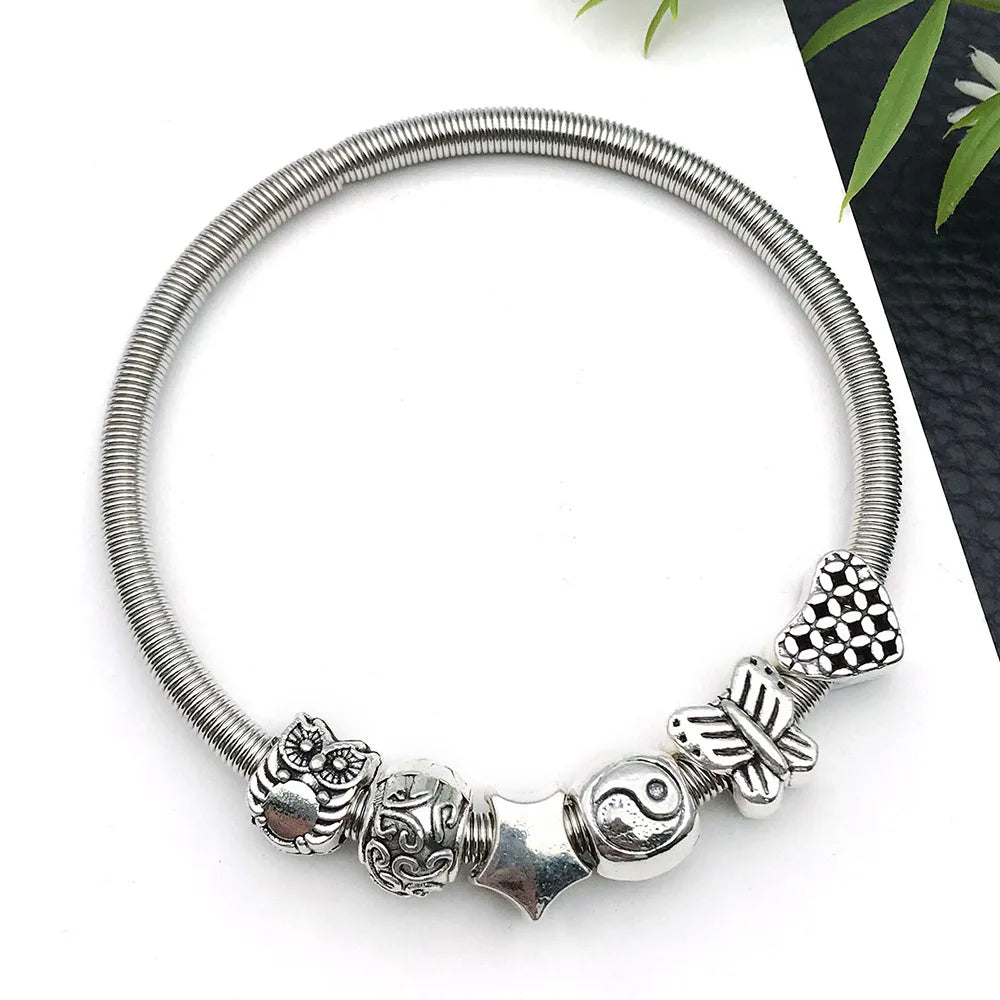 Zinc Alloy Cross Owl Heart Large Hole Loose Metal Cat Beads for DIY Bracelet Jewelry