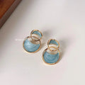 14K Plated Alloy Geometric Drip Glaze Stud Earrings For Women Korean Luxury Style