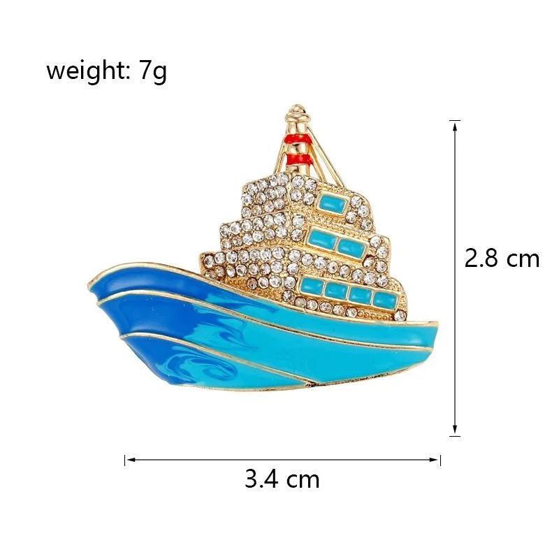 Luxury Cruise Ship Enamel Rhinestone Brooch Elegant Alloy Lapel Pin Corsage For Suit Coat Gift