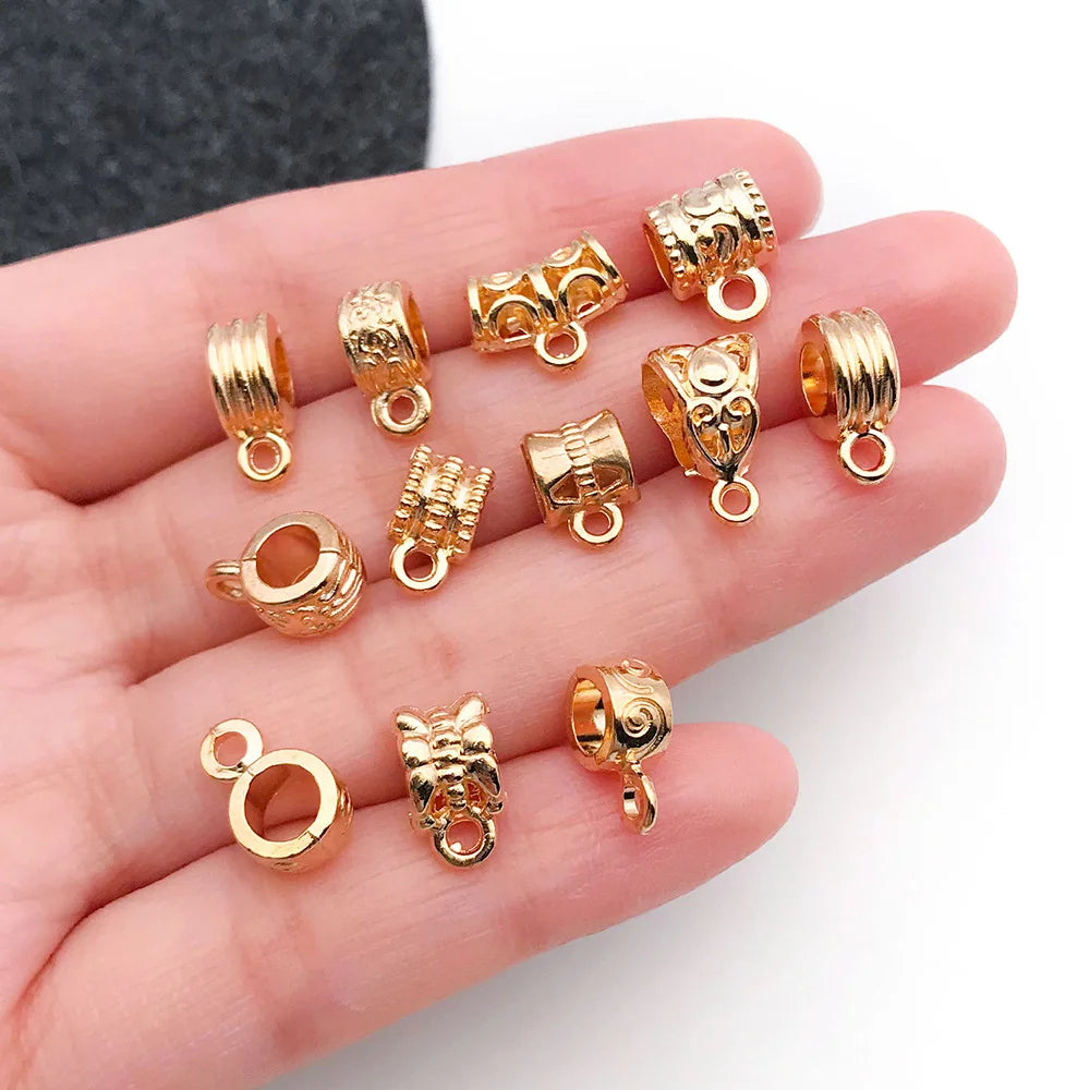 Gold Tone Zinc Alloy Three Way Curved Tube Bead Connector Bail Findings for DIY Bracelet Beads