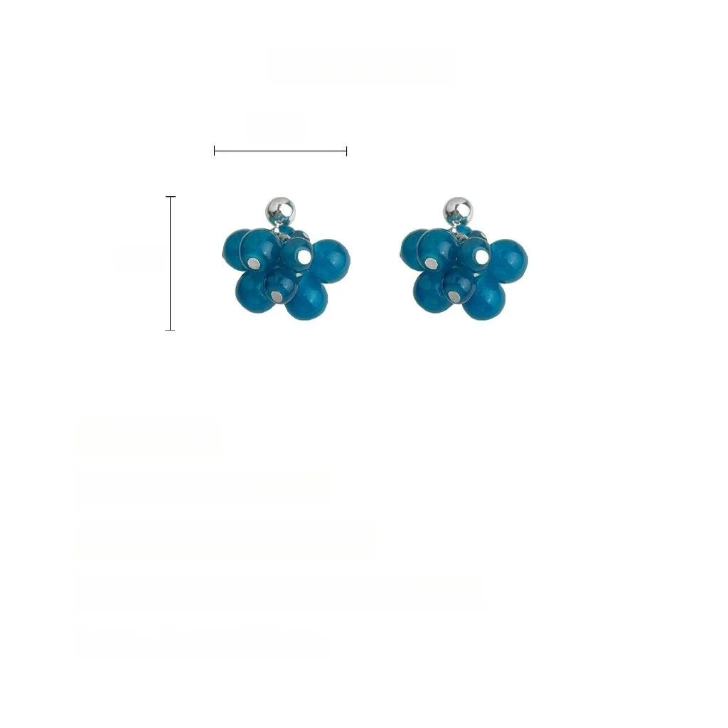 Sweet Korean Style Blue Glass Crystal Grape Cluster Tassel Handmade Woven Drop Earrings