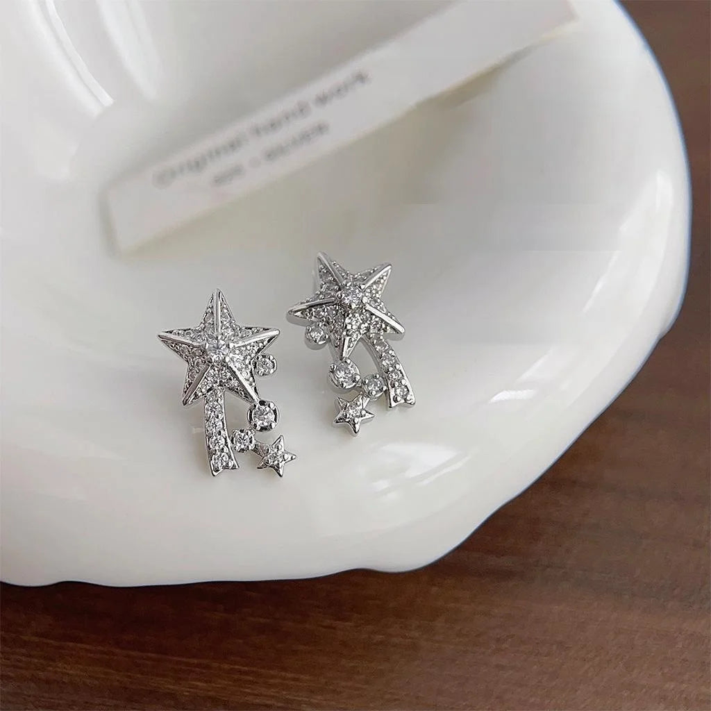 Micro Pave Zircon Star Meteor Copper Drop Earrings Minimalist Style Designer Jewelry