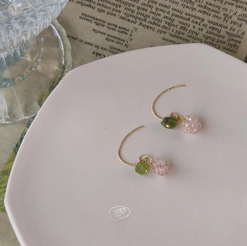 14K Gold Plated Copper Grape Stud Earrings, Handmade Korean Japanese Elegant Fruit Jewelry