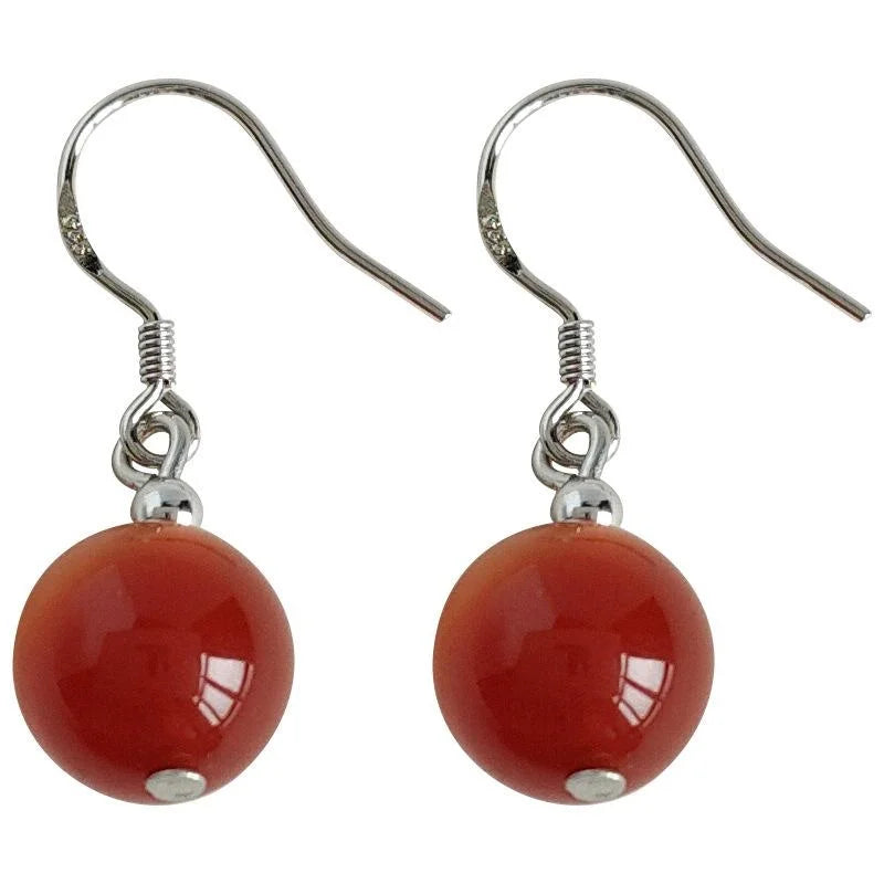 Red Agate Geometric Round Drop Earrings Vintage Palace Style Silver Plated Handmade Jewelry