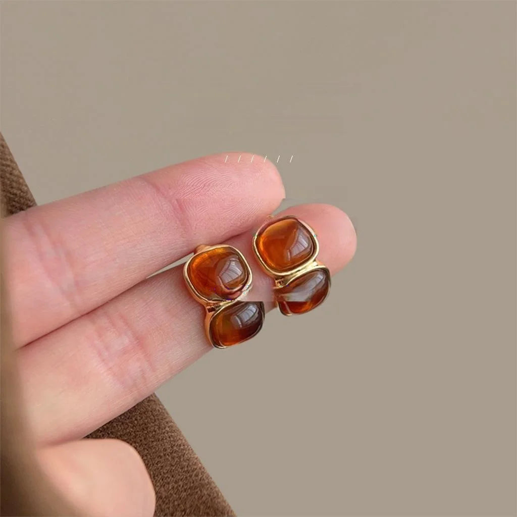 Maillard Vintage Geometric Ring Stud Earrings With Gradient Resin And Copper