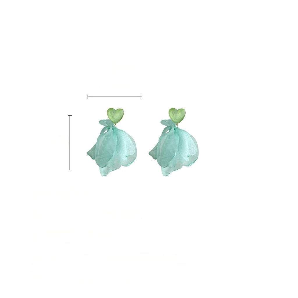 Mint Green Handmade Fabric Lace Floral Heart Drop Earrings Sweet Fresh Forest Style