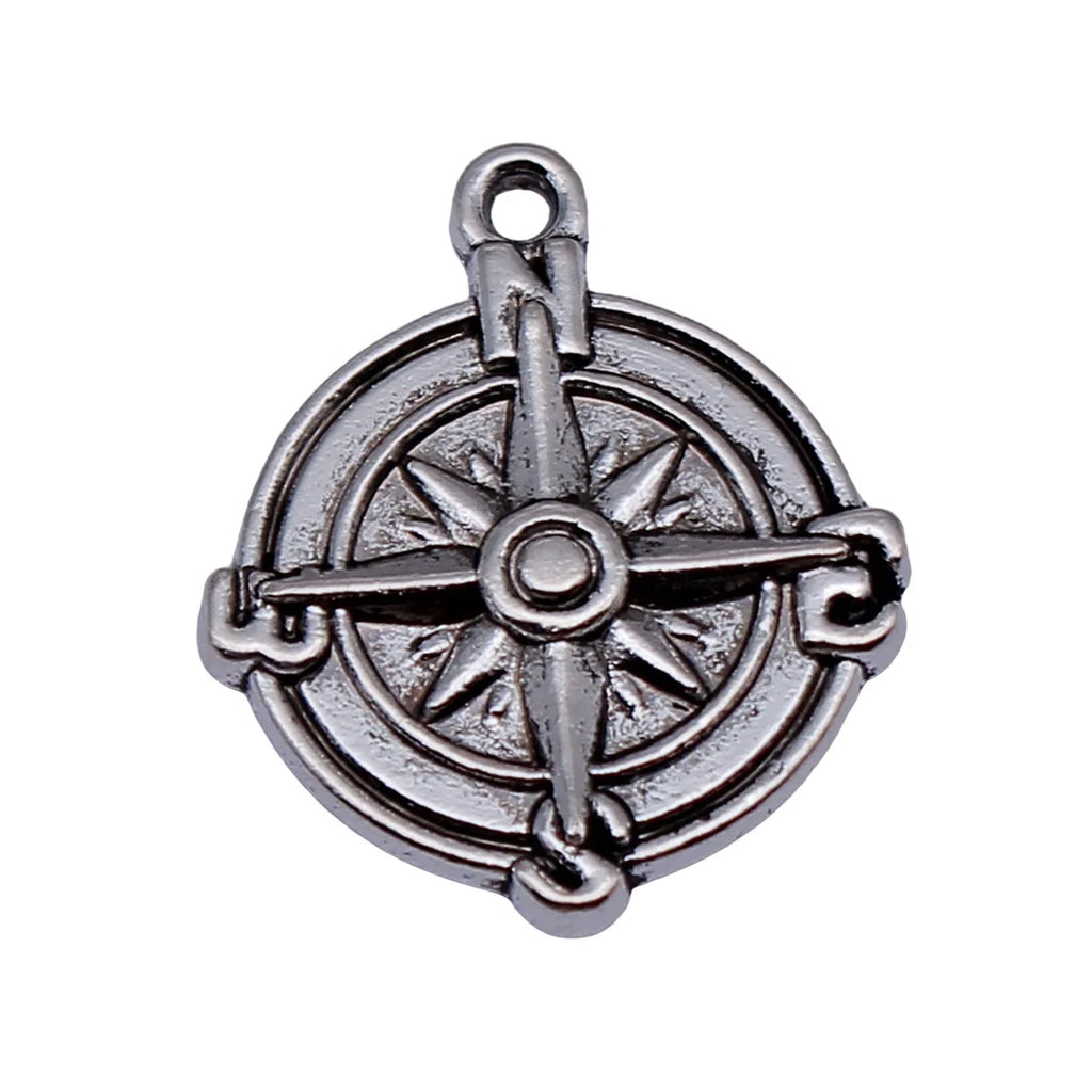 21x18mm 1.7g Antique Silver Tone Zinc Alloy Compass Charm Pendant for DIY Travel Theme Jewelry