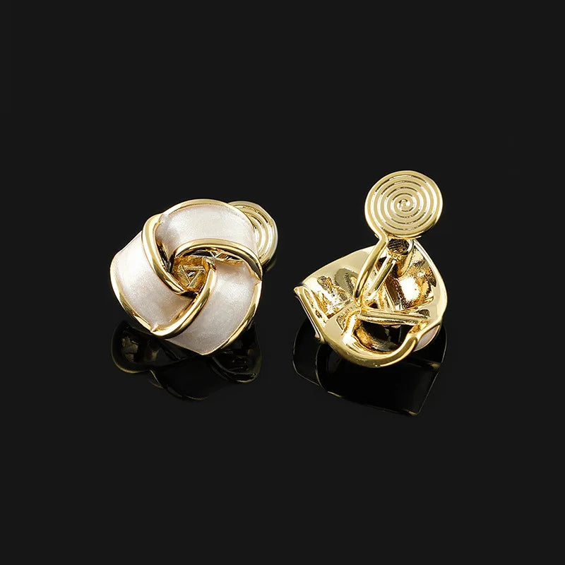 Elegant Geometric Flower Knot Enamel Alloy Stud & Clip On No Piercing Spiral Disc Women's Earrings