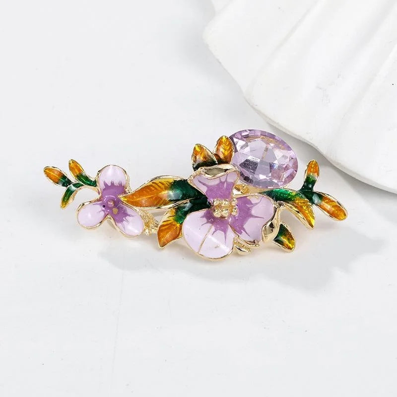 Elegant Gradient Enamel Iris Flower Brooch With Purple Rhinestone, Gold Alloy Lapel Pin Corsage Gift