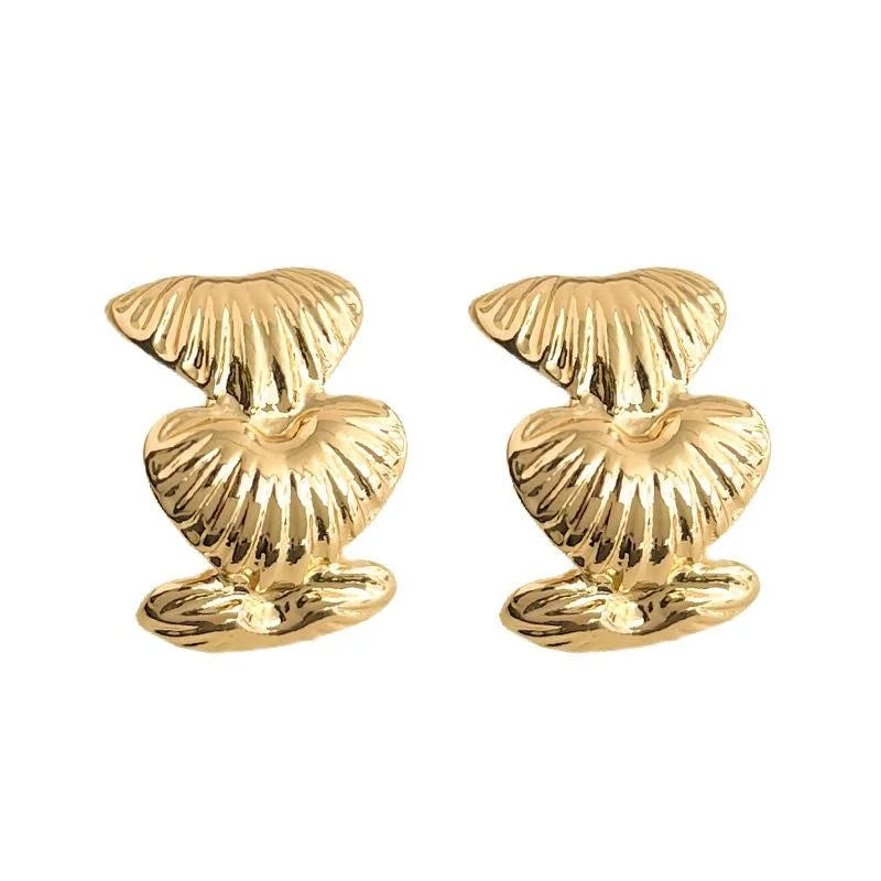 French Vintage Textured Heart Drop Earrings Copper Silver Plated Chic Commuter Jewelry