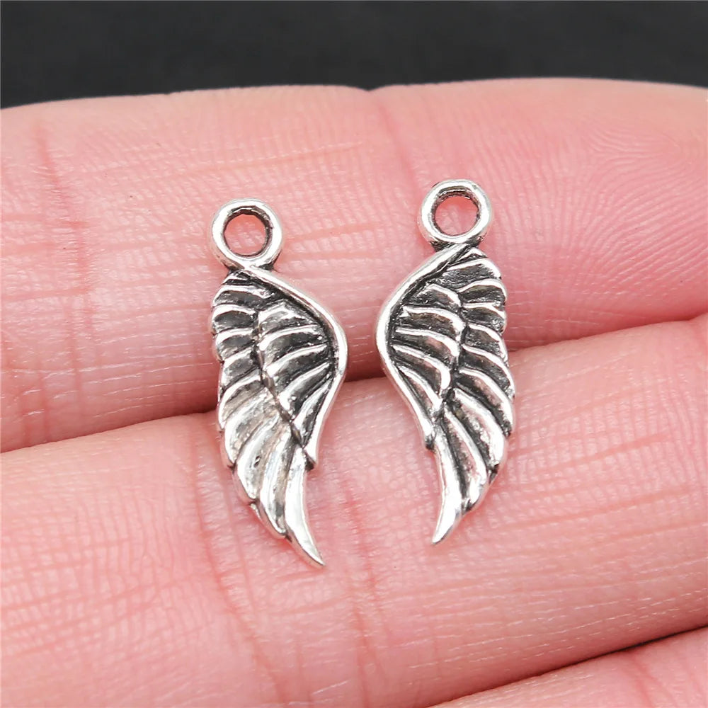 21x8mm 0.6g Vintage zinc alloy Wing charm pendant for necklace bracelet DIY jewelry making