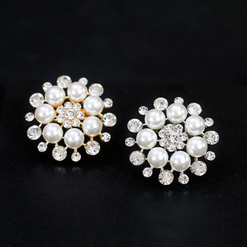 Elegant Pearl And Rhinestone Flower Brooch, Silver Alloy Lapel Pin Corsage For Shirt Suit Accessory