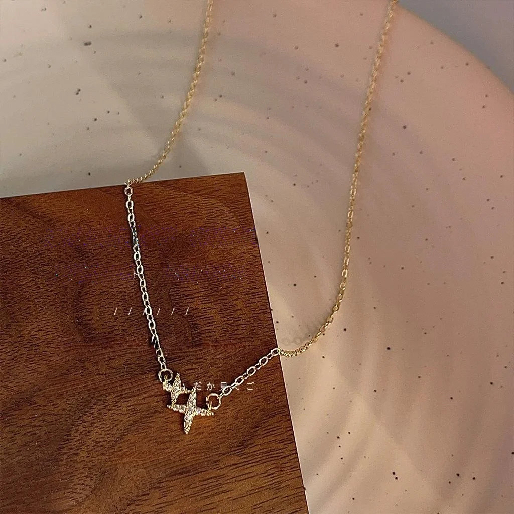 14K Gold Plated Copper Micro Pave Zircon Star Clavicle Necklace Korean Style Choker