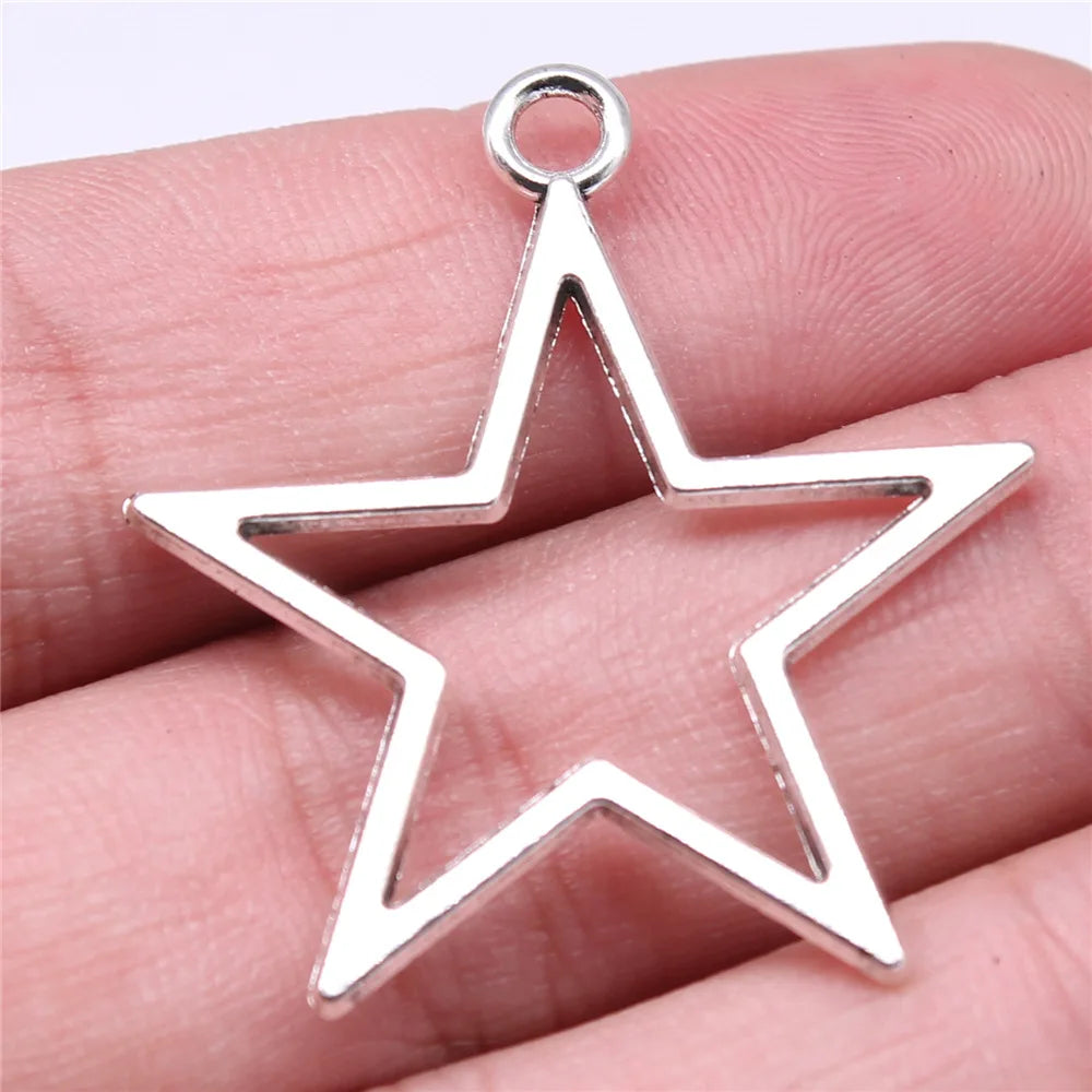 36x33mm 2.1g Multicolor Zinc Alloy Hollow Five-Point Star Charm Pendant for DIY Necklace Bracelet Making