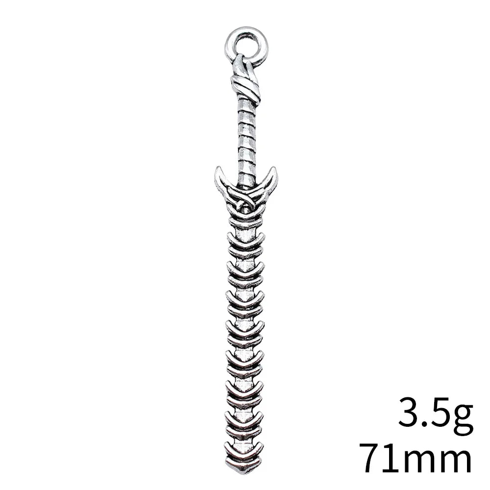 71mm 3.5g Antique Silver Zinc Alloy Knife Spear Sword Halberd Weapon Charm Pendant for Cosplay DIY