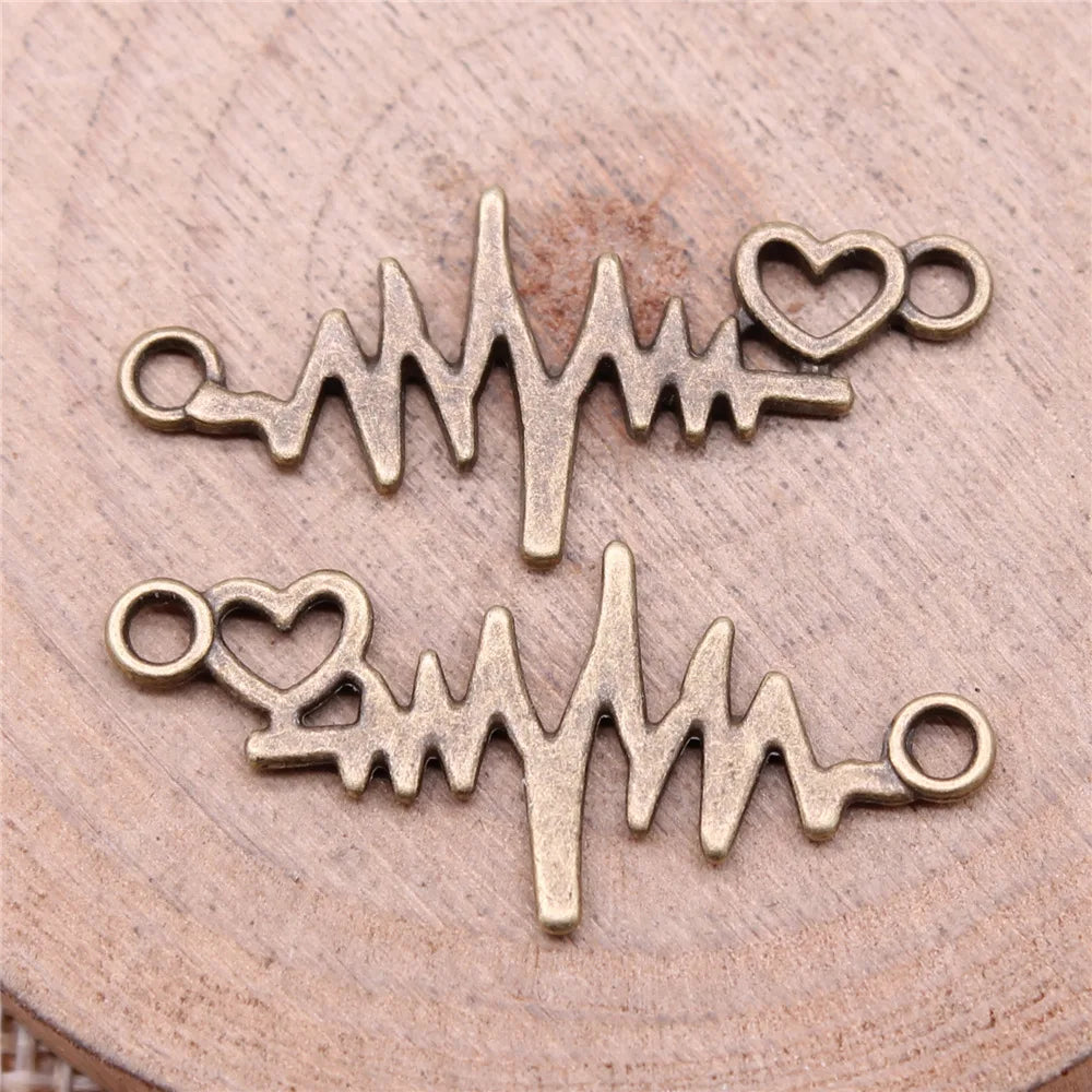 31x14mm 0.95g Multicolor Zinc Alloy Heart ECG Connector Charm for DIY Bracelet Necklace Making