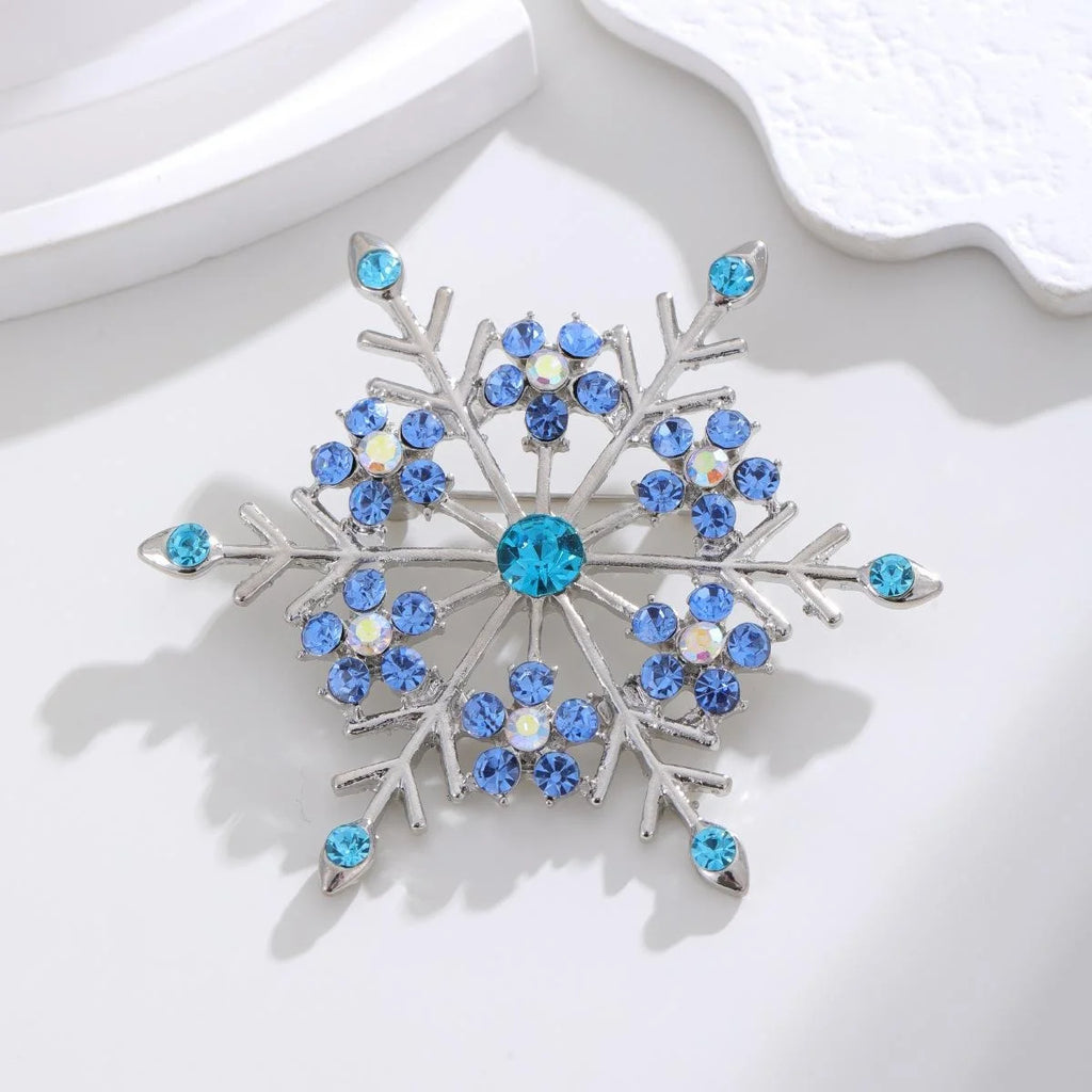 Elegant Blue Snowflake Alloy Rhinestone Brooch For Women, Luxury Lapel Pin Corsage Suit Accessory Gift