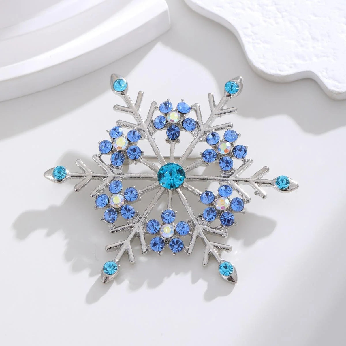 Elegant Blue Snowflake Alloy Rhinestone Brooch For Women, Luxury Lapel Pin Corsage Suit Accessory Gift