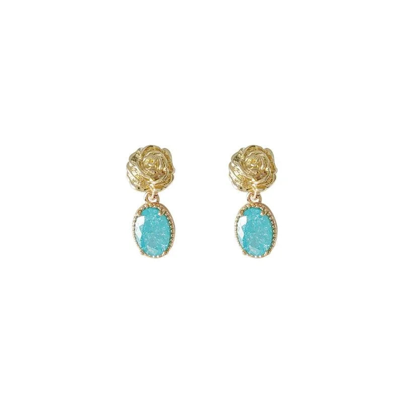14K Rose Gold Plated Copper Rose Flower Zircon Stud Earrings Mini Fresh Style