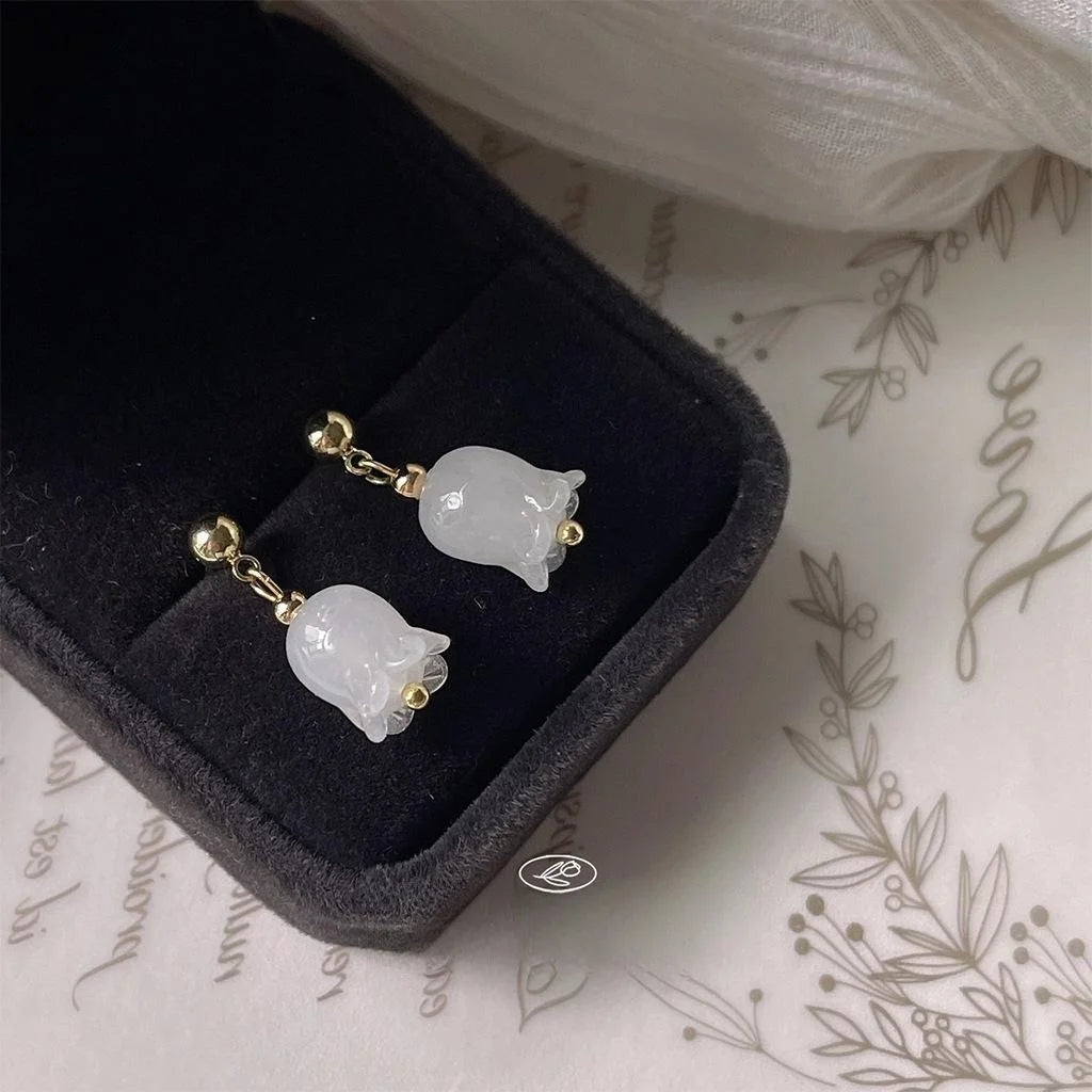 Handmade Tulip Glazed Glass Flower Drop Earrings Pastoral Sweet Minimalist Jewelry
