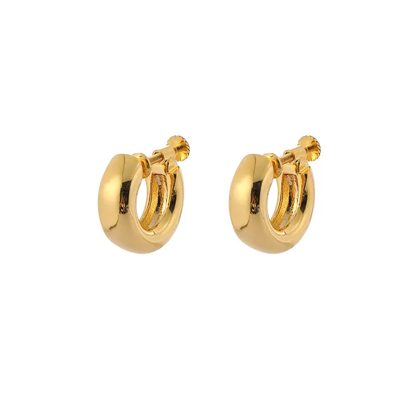 Elegant Gold Alloy Geometric Round Spiral Hoop Stud & Clip On No Piercing Minimalist Ear Cuff Earrings