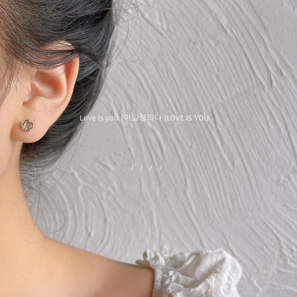 14K Plated Copper Mini Rose Flower Stud Earrings Minimalist Daily Jewelry