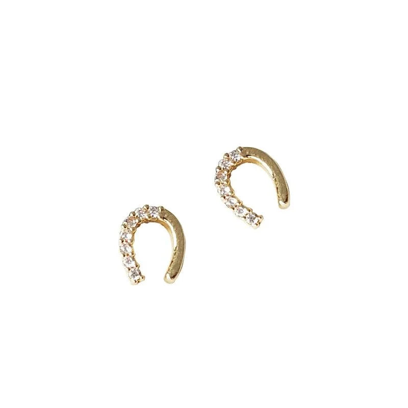 Minimalist Copper Micro Pave Zircon U Shape Horseshoe Stud Earrings For Women