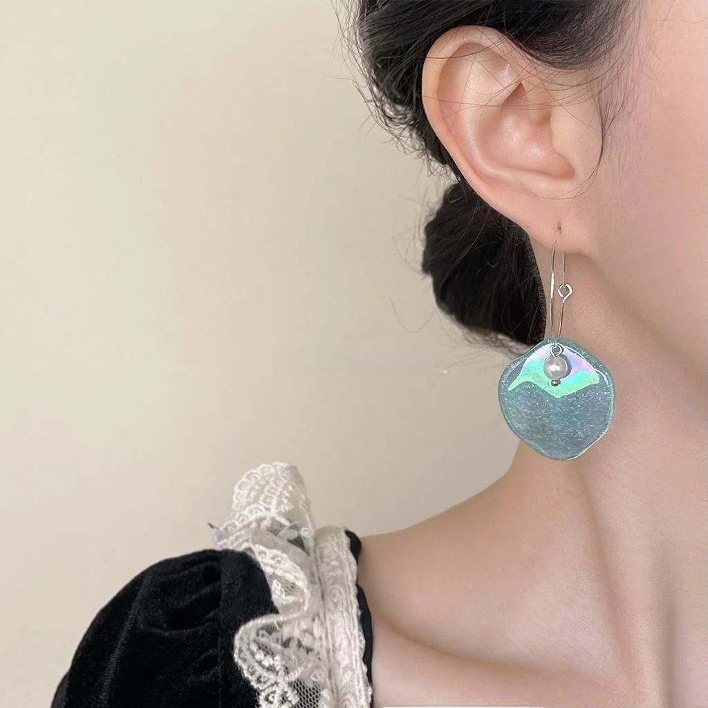 Ocean Vacation Irregular Geometric Acrylic And Glass Pearl Drop Earrings For Women