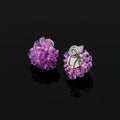 Elegant Purple Crystal Beaded Flower Stud & Clip On No Piercing Handmade Pearl Cluster Earrings