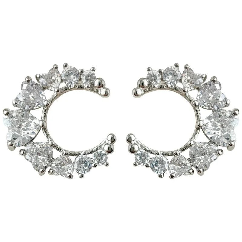 Copper Zircon Moon Stud Earrings For Women Trendy Sweet Cool Creative Jewelry