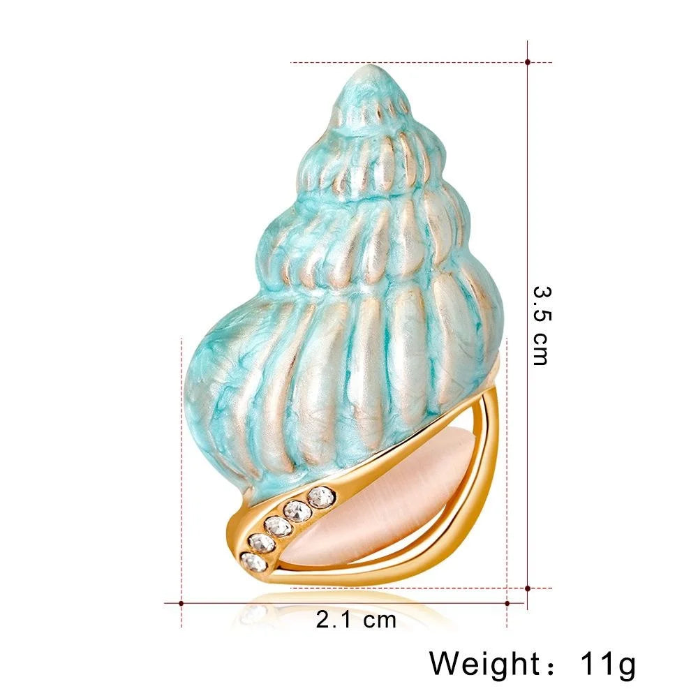Elegant Light Blue Conch Shell Enamel Brooch With Rhinestones, Alloy Lapel Pin Corsage Suit Accessory