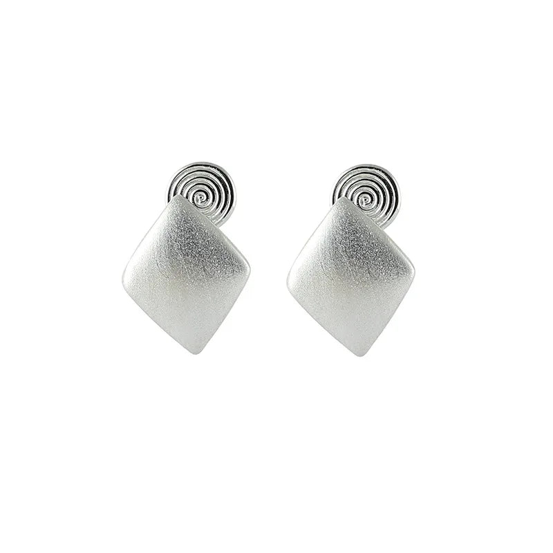 Elegant Brushed Alloy Square Diamond Shape Stud & Clip On No Piercing Minimalist Women's Earrings