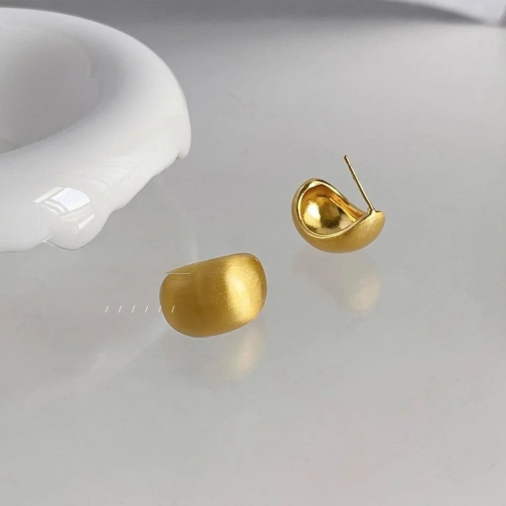 Brushed Texture 14K Plated Copper Oval U Shape Stud Earrings Elegant Minimalist Jewelry