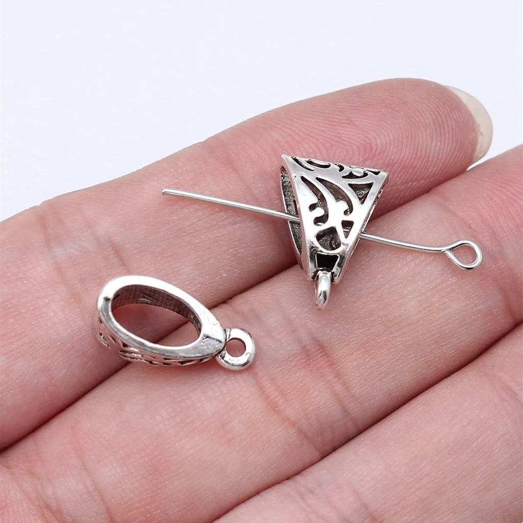 11x11x7mm 1.2g Antique Silver Zinc Alloy Inverted Triangle Three Hole Pendant Bail Connector for DIY Jewelry