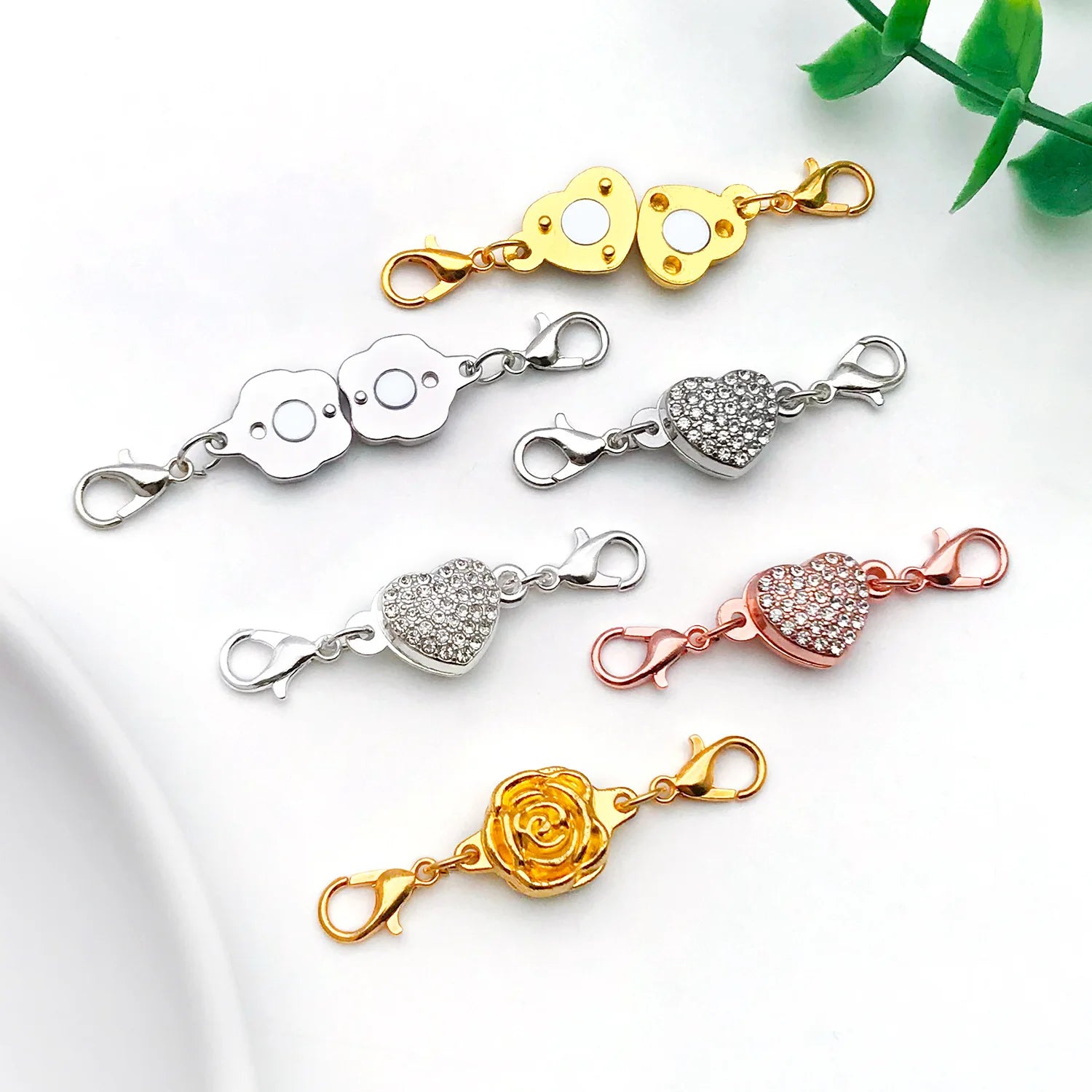 Iron Rose Flower Heart Magnetic Clasp Connector for DIY Bracelets and Necklaces
