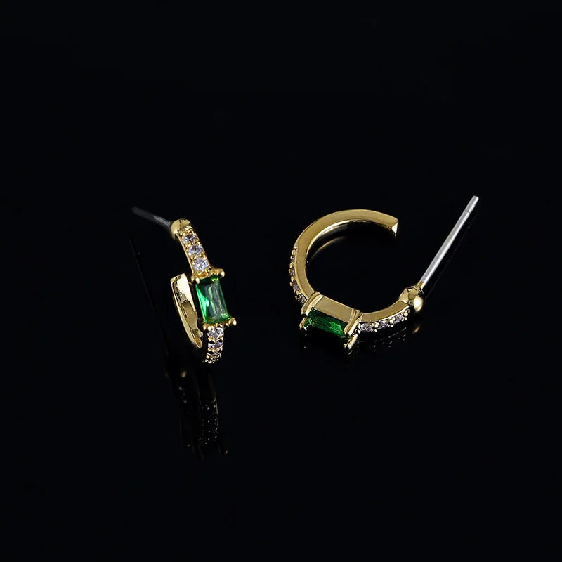 Elegant Green Zircon Spiral Hoop Stud & Clip On No Piercing Gold Alloy Rhinestone Ear Cuff Earrings