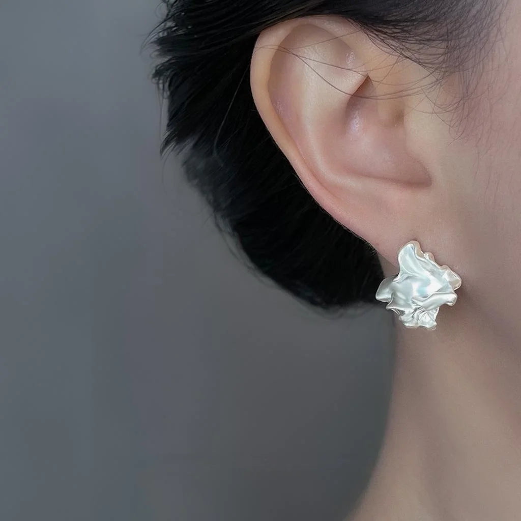 Irregular Matte Geometric Liquid Metal Zinc Alloy Stud Earrings