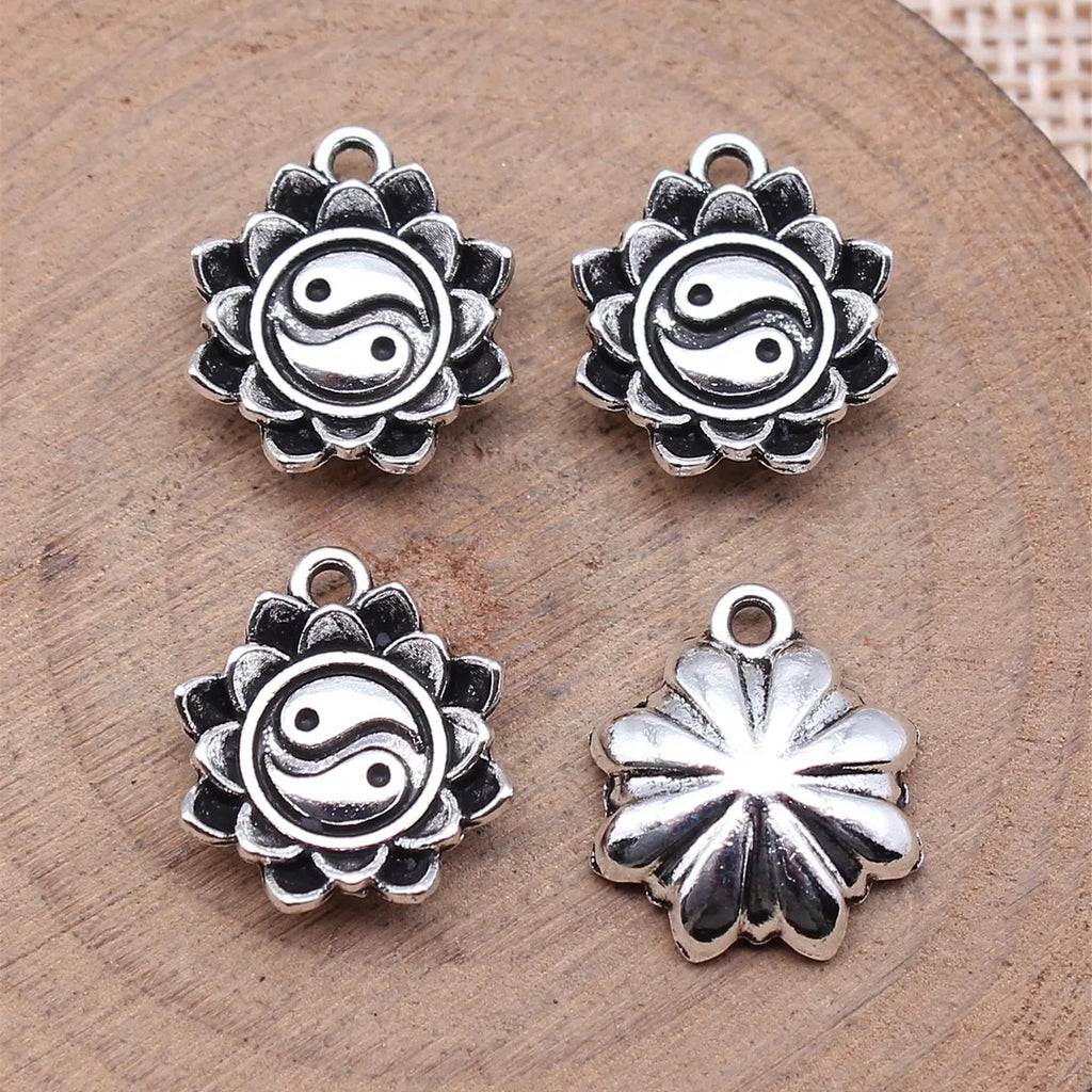13x16mm 1.6g Antique Silver Zinc Alloy Tai Chi Lotus Charm Pendant for DIY Necklace Bracelet Making