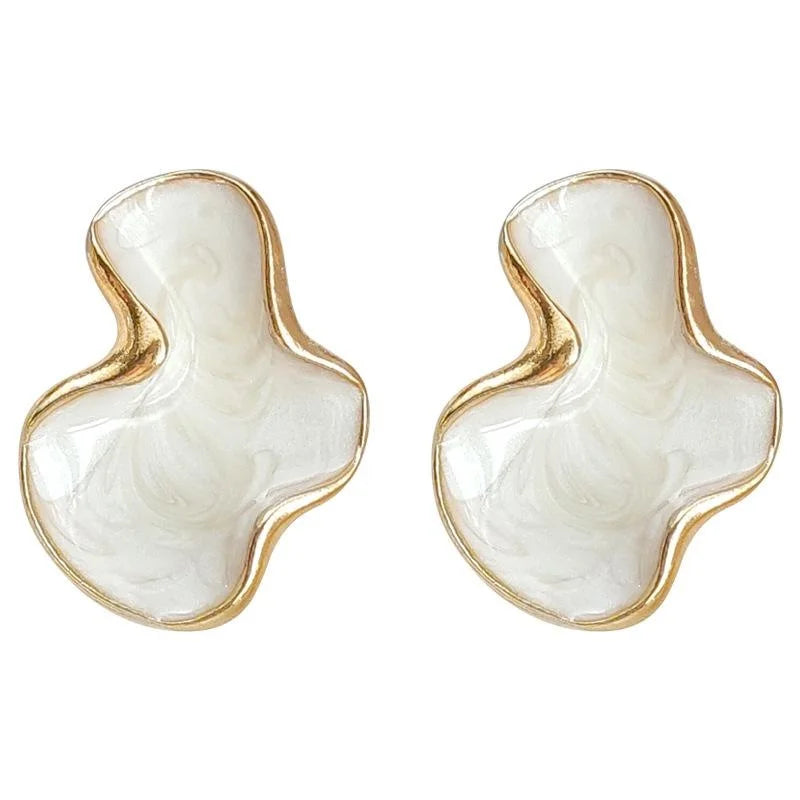 Chic Abstract Geometric Irregular 14K Electroplated Copper Stud Earrings With Enamel Drip Oil